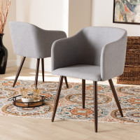 Baxton Studio A333-Light Grey/Walnut-DC Eris Mid-Century Contemporary Grey Fabric Upholstered and Walnut Finished 2-Piece Dining Chair Set